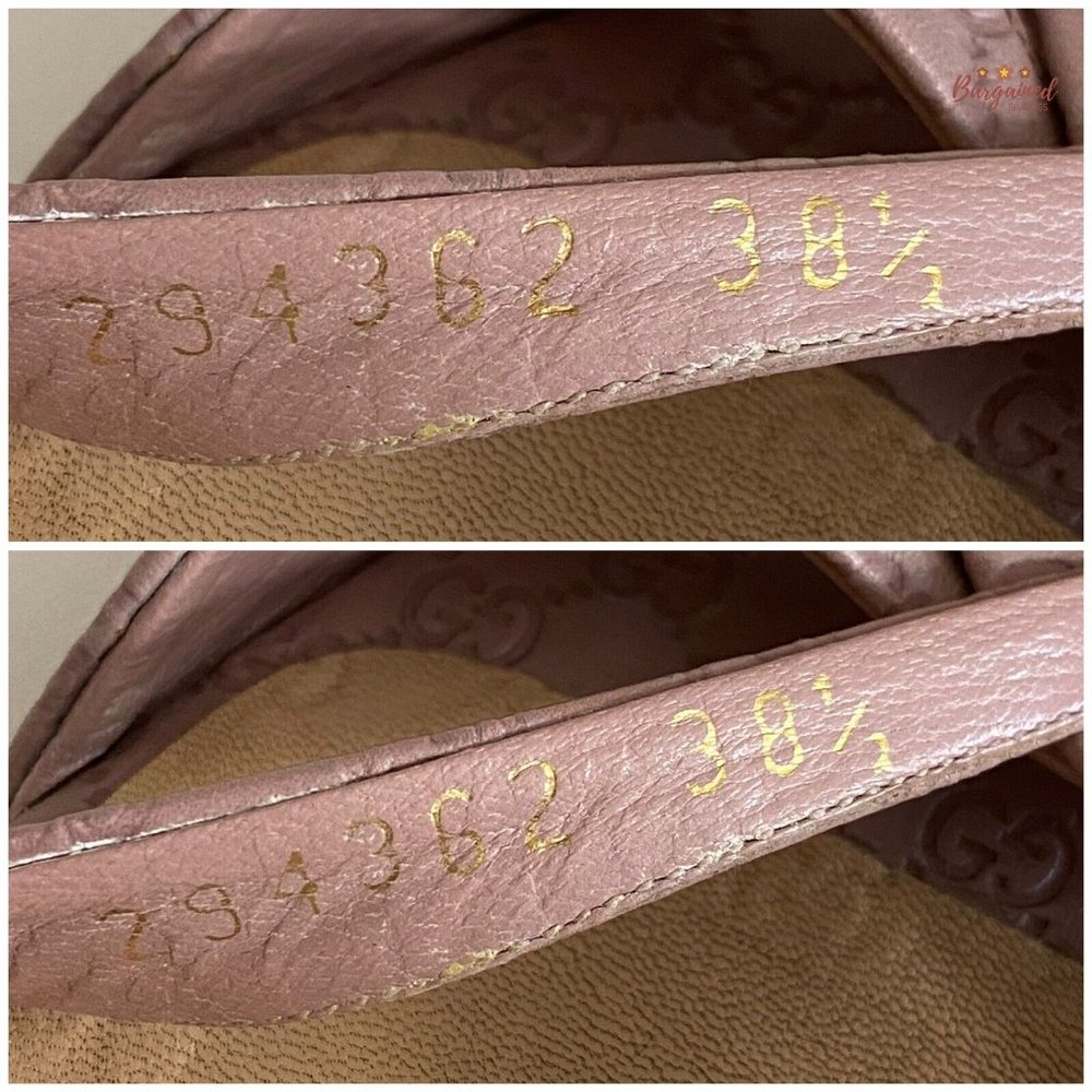 Authentic GUCCI Pink Micro-Guccissima Leather Wedge Espadrille Sandals 38.5/8.5 - Picture 6 of 14
